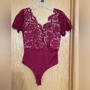 Boohoo Lace Red Bodysuit Worn Once Size Small